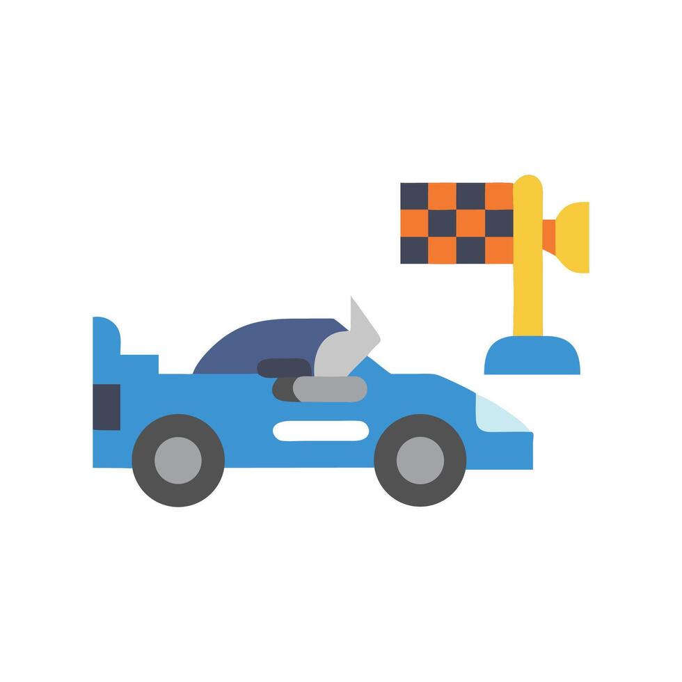 Flat Icon Blue Race Car Passing Checkered Flag vector