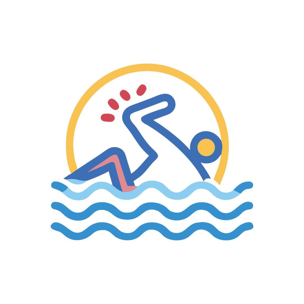 Colorful Minimalist Swimmer Icon in Water Illustration vector