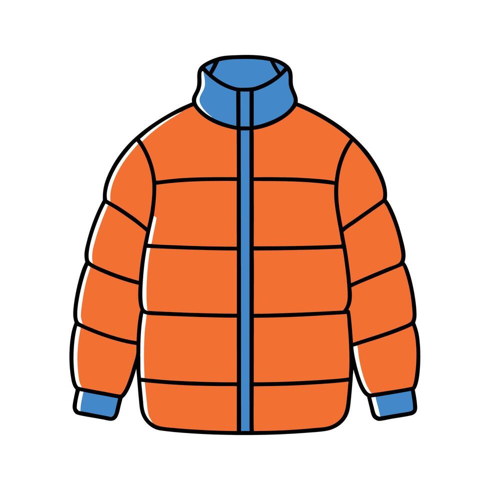 Puffy Quilted Jacket Shirt Bold Outline on White Background vector
