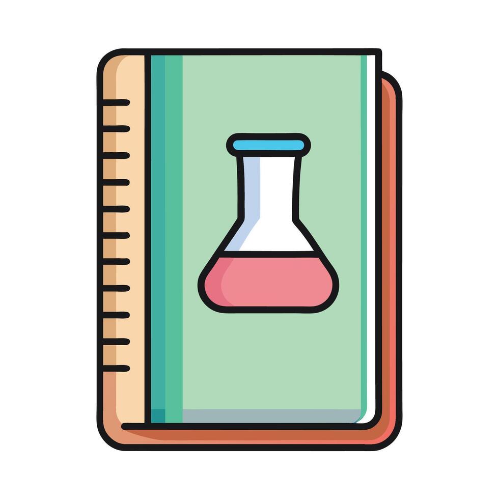 Science lab notebook with beaker, experiment notes, research vector