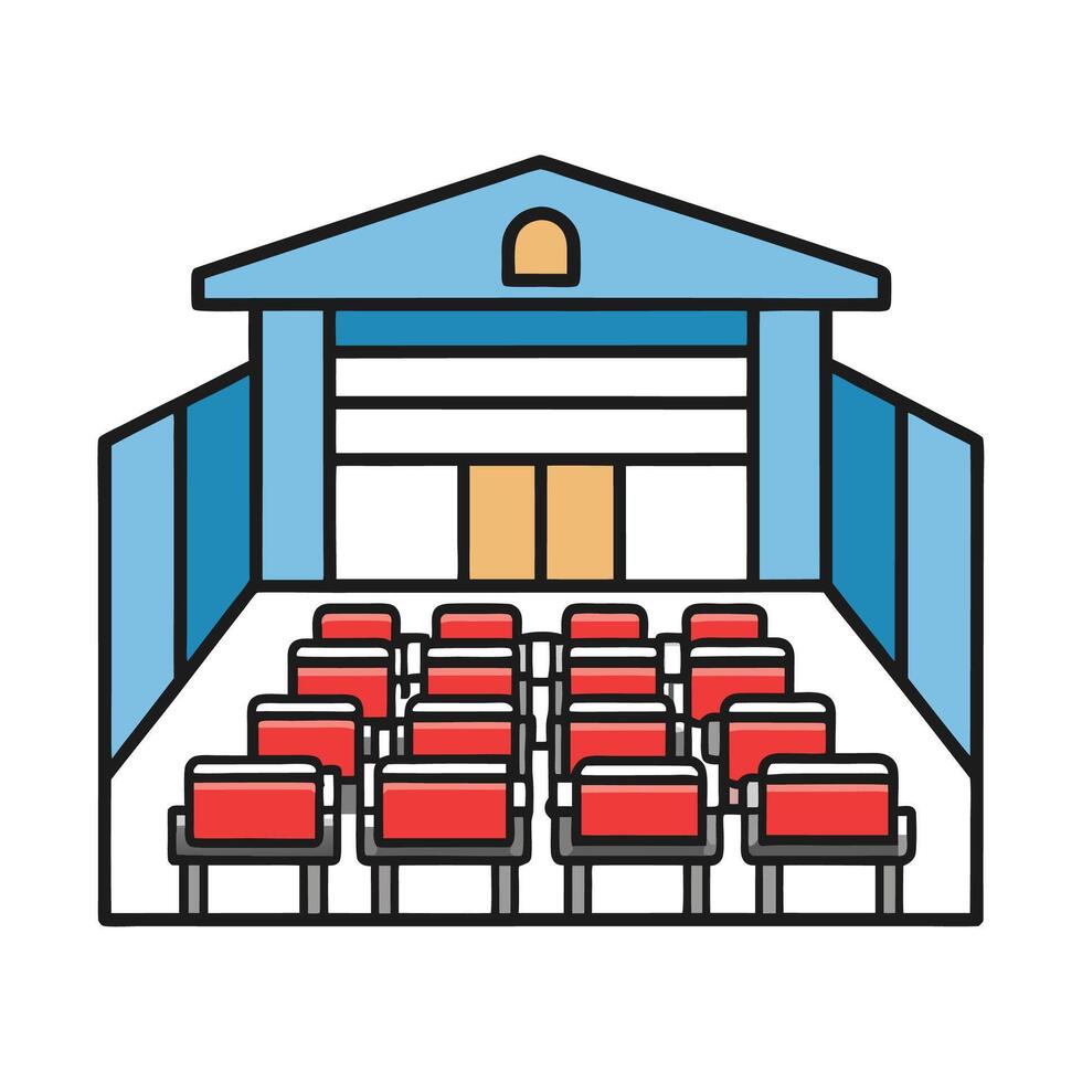 Theater Auditorium with Red Seats, Blue Building Illustration vector