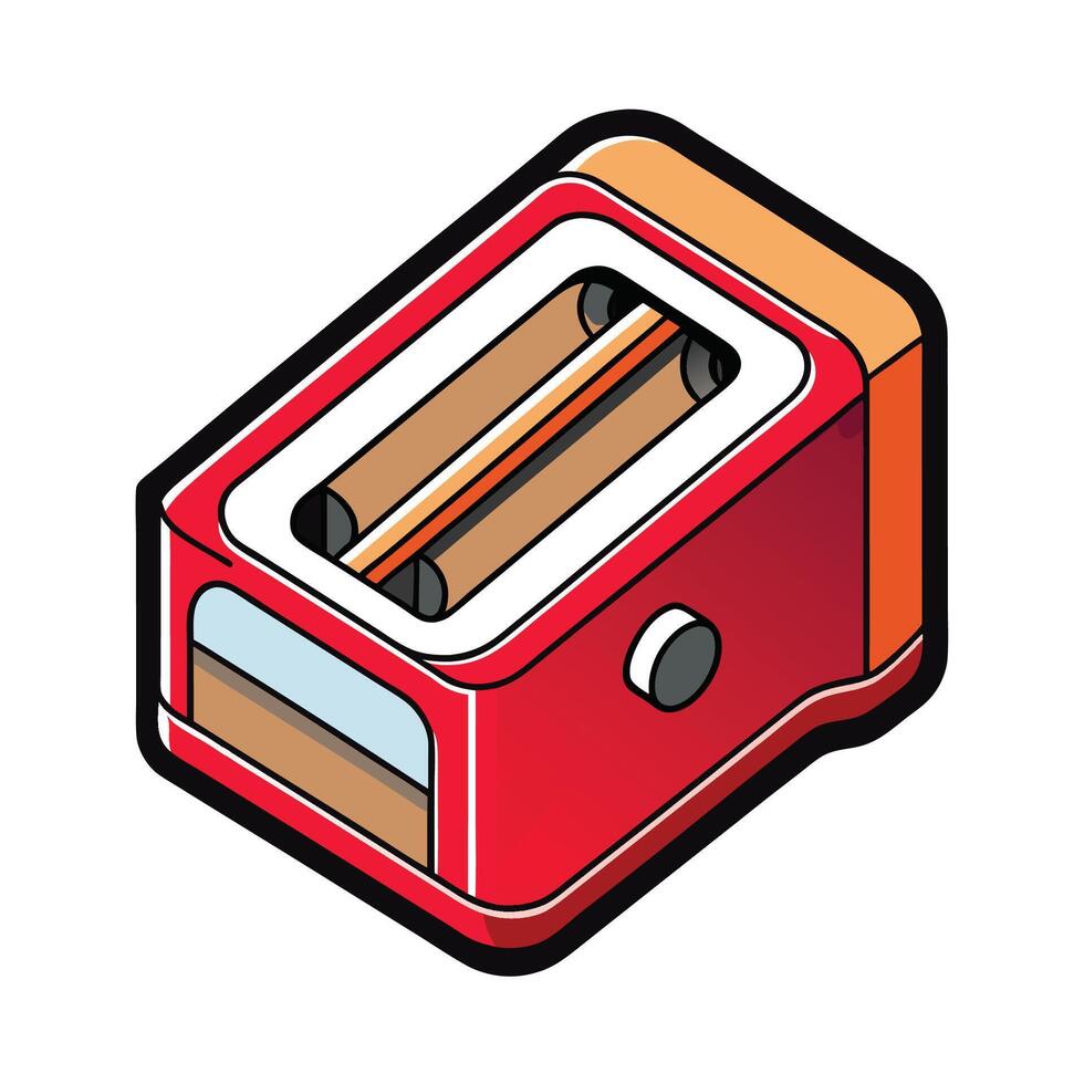 Retro Red Toaster Illustration with Two Brown Toasts vector