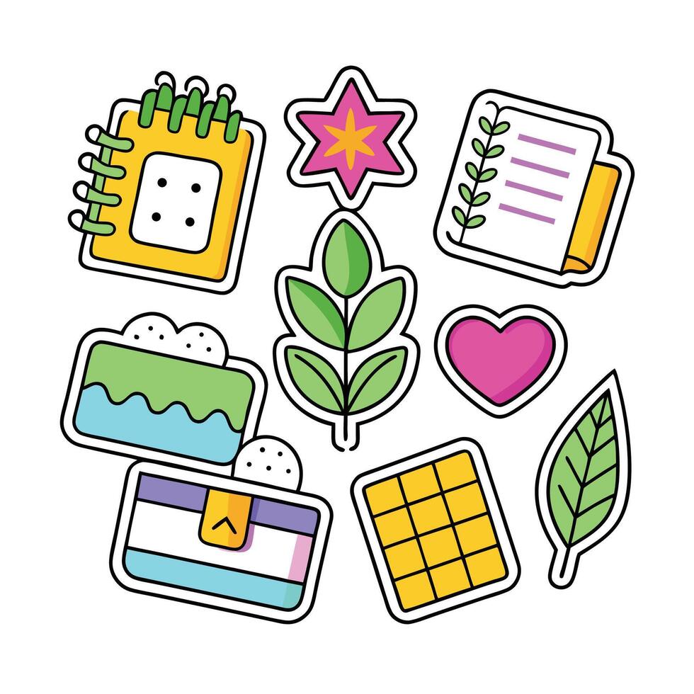 Cute doodle icons and stickers for planners, journals vector