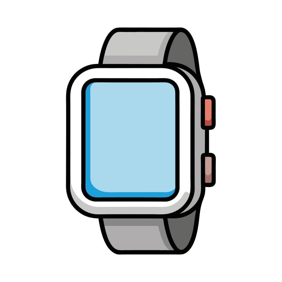 Modern smart watch illustration with blue screen, gray band vector