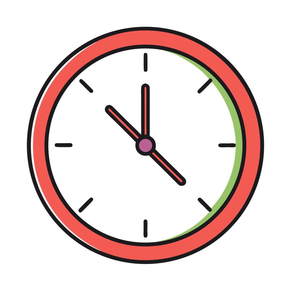 Red wall clock shows the time at four OClock vector