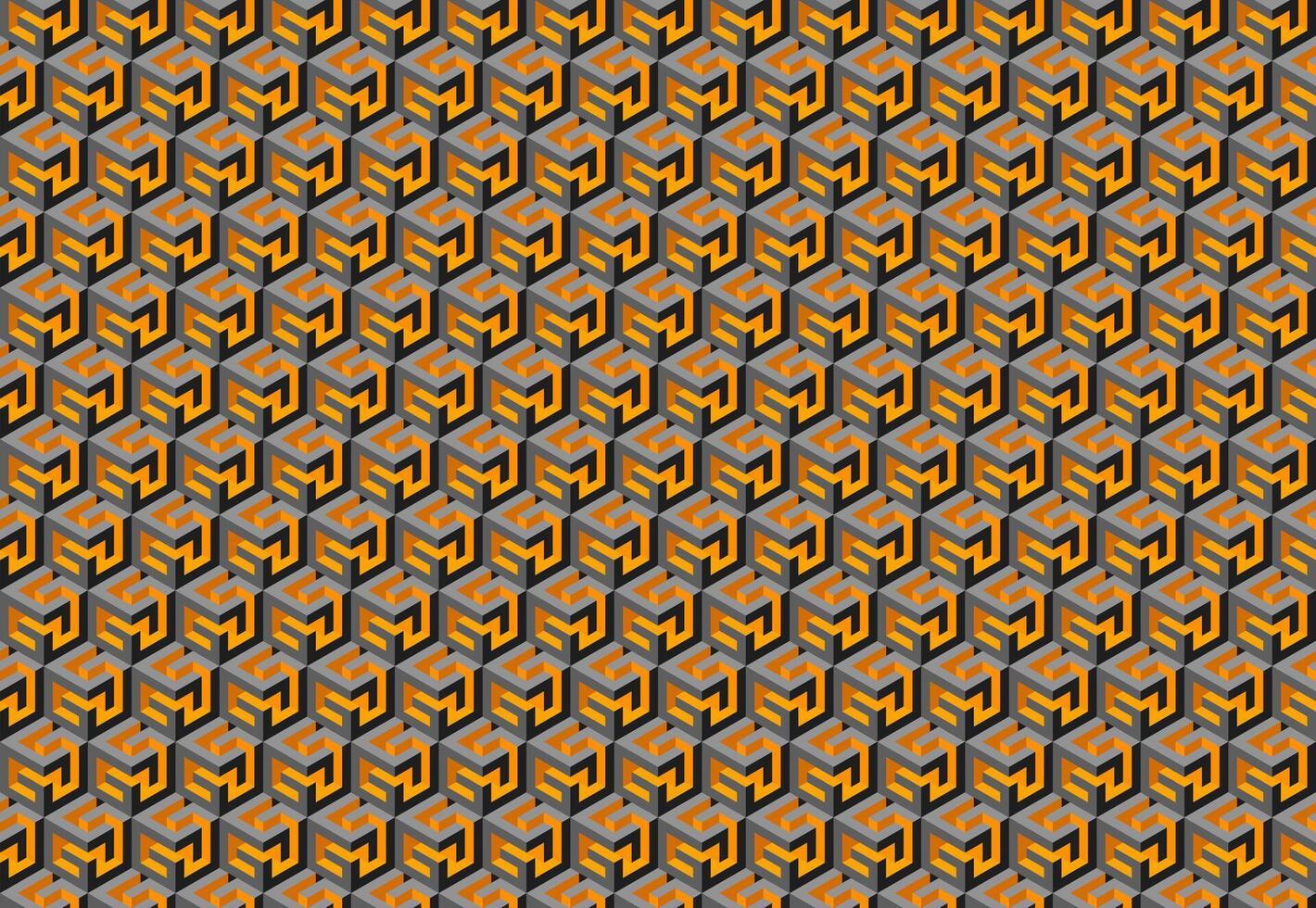 Intricate geometric pattern featuring repeating cubes in shades of orange and gray. Creates a dynamic, almost threedimensional effect, perfect for backgrounds, textiles, or website design. vector