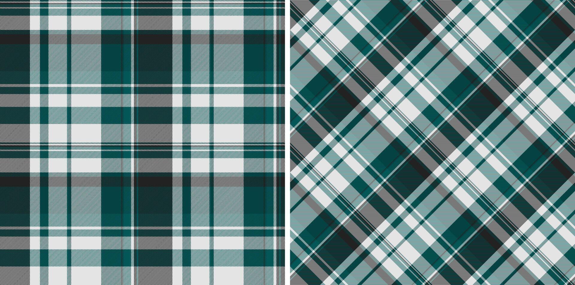 Teal and gray plaid patterns. Set of classic tartan seamless textures for textile, apparel, wrapping paper, or backgrounds. Versatile for design projects. vector
