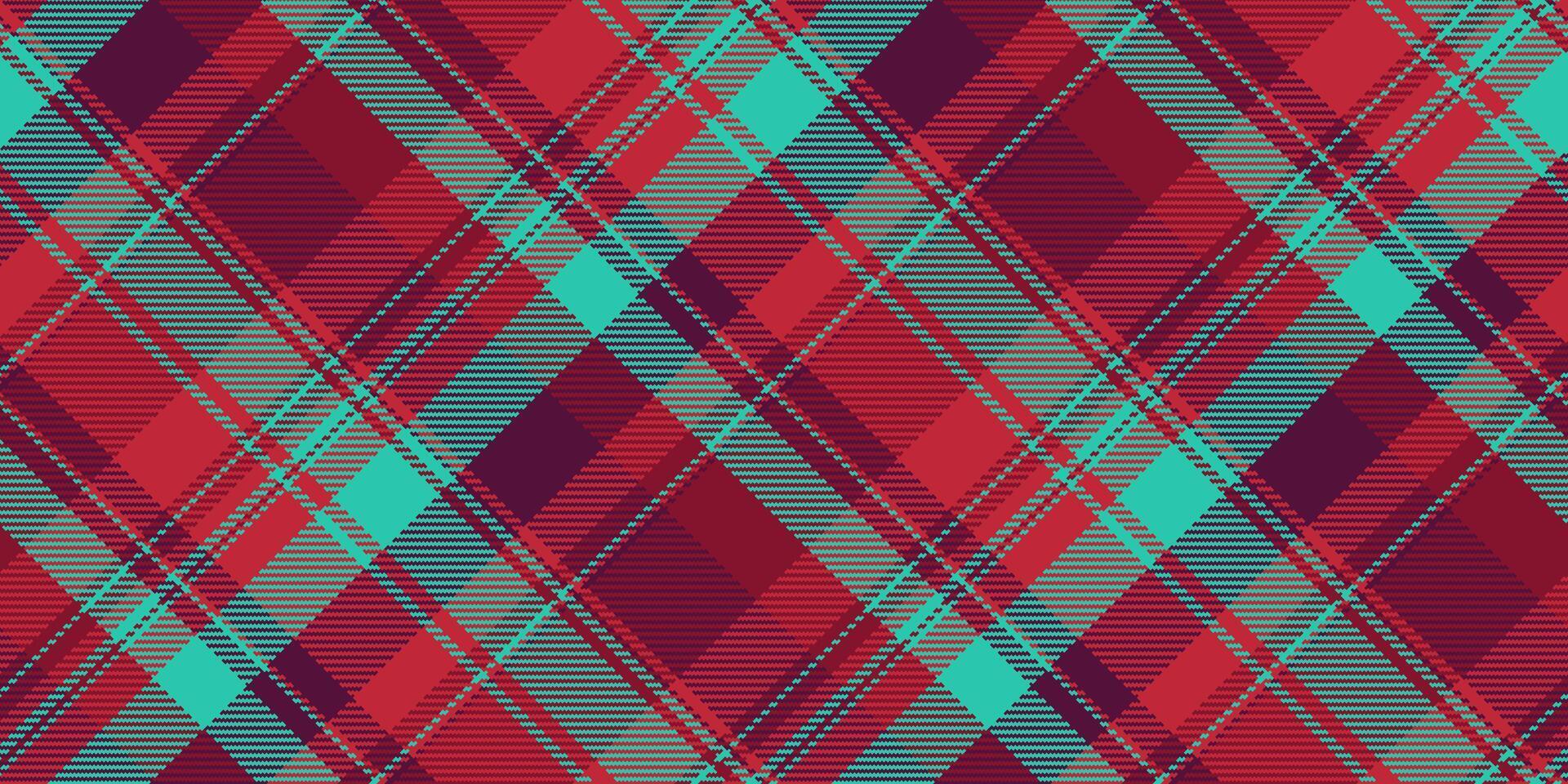 Vibrant diagonal plaid pattern in red, maroon, and teal. Perfect for textile design, fashion, apparel, and website backgrounds. vector