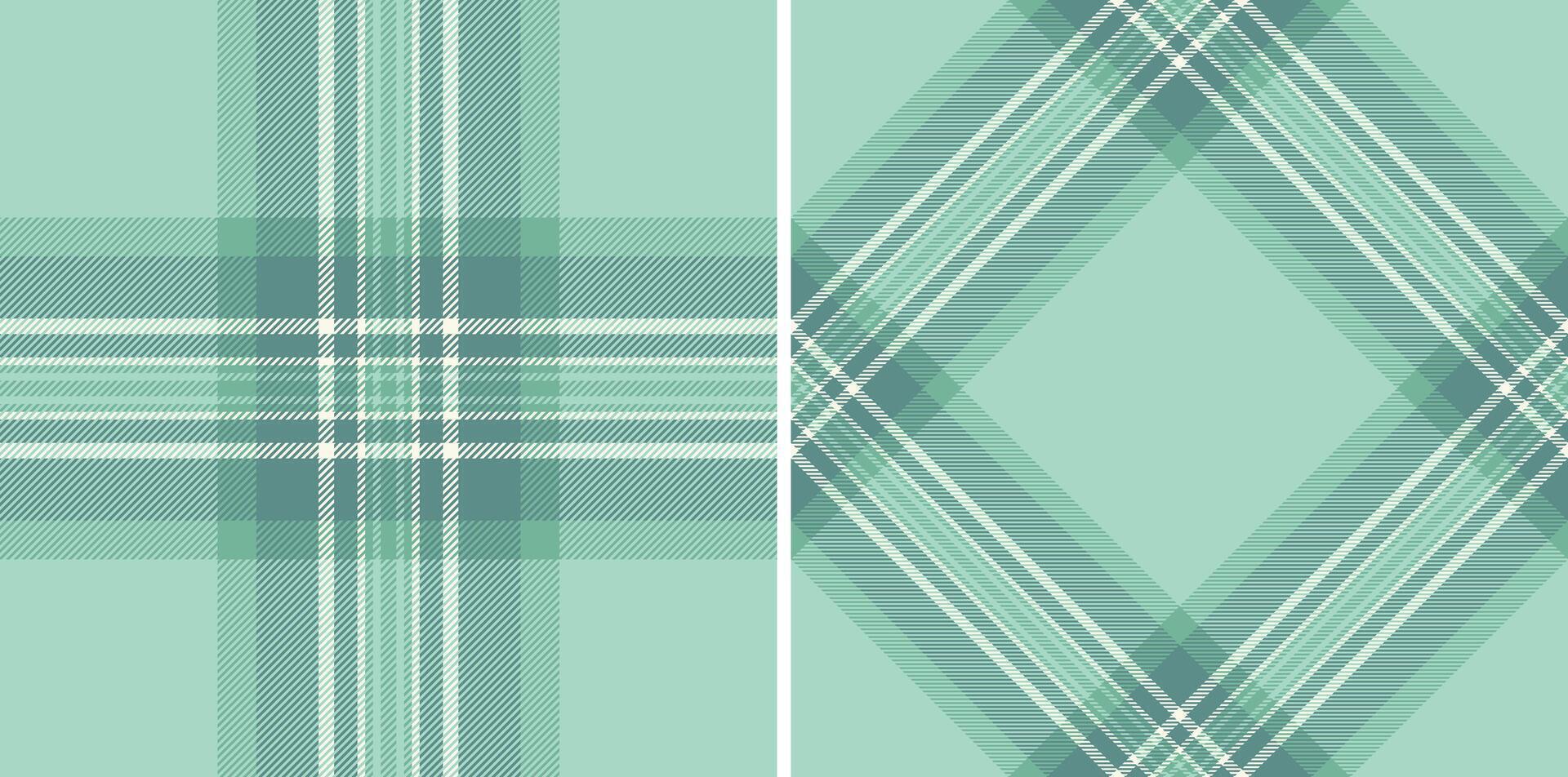 Elegant textile design featuring plaid and tartan patterns in tranquil seafoam and white hues. Ideal for backgrounds, fashion, or wrapping paper. Versatile vector