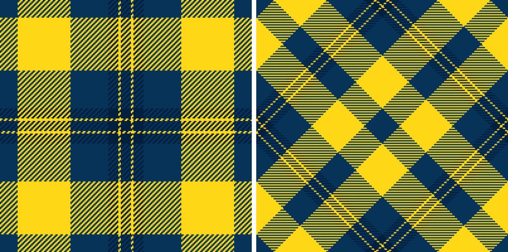 Classic plaid patterns in vibrant blue and yellow. Versatile design for textiles, backgrounds, or digital art. Represents tradition, warmth, and boldness. vector