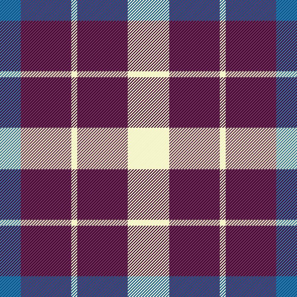 Stylish purple, beige, and blue plaid pattern. Perfect for textile design, apparel, or website backgrounds. This sophisticated geometric texture evokes feelings of warmth and tradition. vector