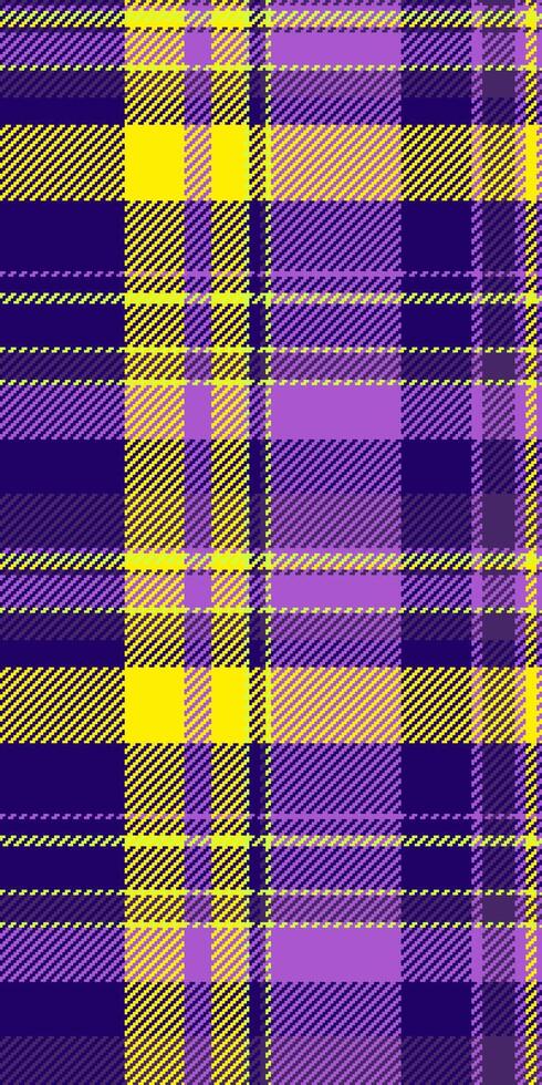 Vibrant purple and yellow plaid pattern. Perfect for textile design, fashion, websites, or backgrounds. This bold, geometric design evokes energy and style. vector