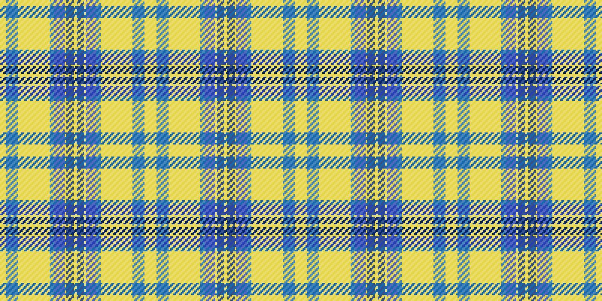 Vibrant yellow and blue plaid pattern. Perfect for textile design, fashion, or website backgrounds. This seamless texture offers a cheerful, modern aesthetic, conveying energy and optimism. vector
