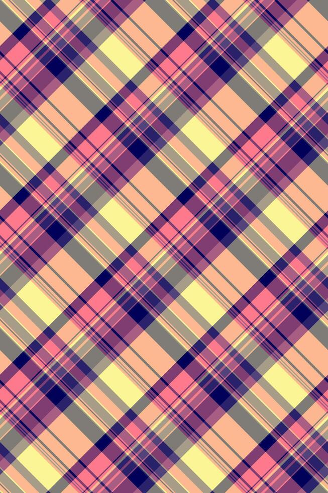 Primary seamless textile check, effect plaid tartan background. Pano fabric pattern texture in pink and orange colors. vector
