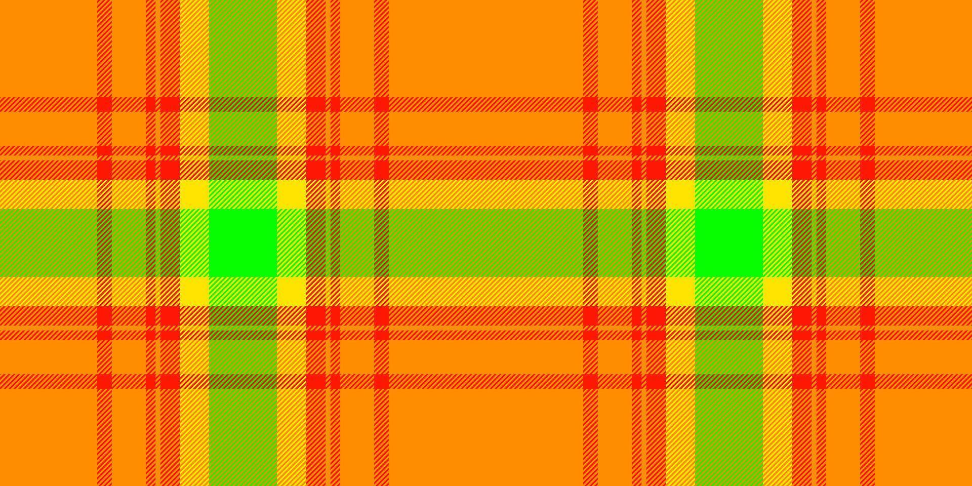 Vibrant, bold plaid pattern in sunny orange, lime green, and yellow. Perfect for textile design, fashion, websites, or any project needing a cheerful, energetic backdrop. vector