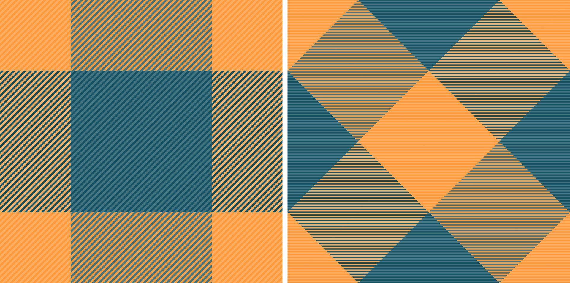 Two vibrant plaid patterns in teal and orange. Perfect for textile design, fashion, packaging, or website backgrounds. vector