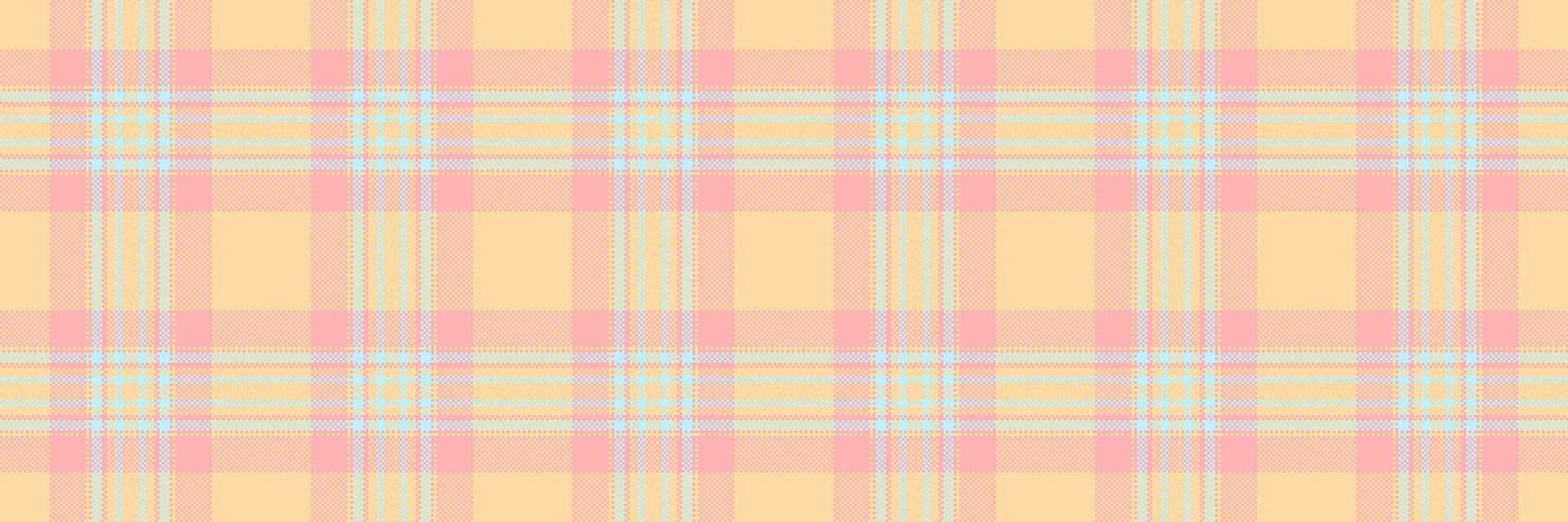 Soft pastel plaid pattern in peach, pink light blue. Perfect for textile design, backgrounds, or website assets. Evokes feelings of warmth, gentleness serenity. vector