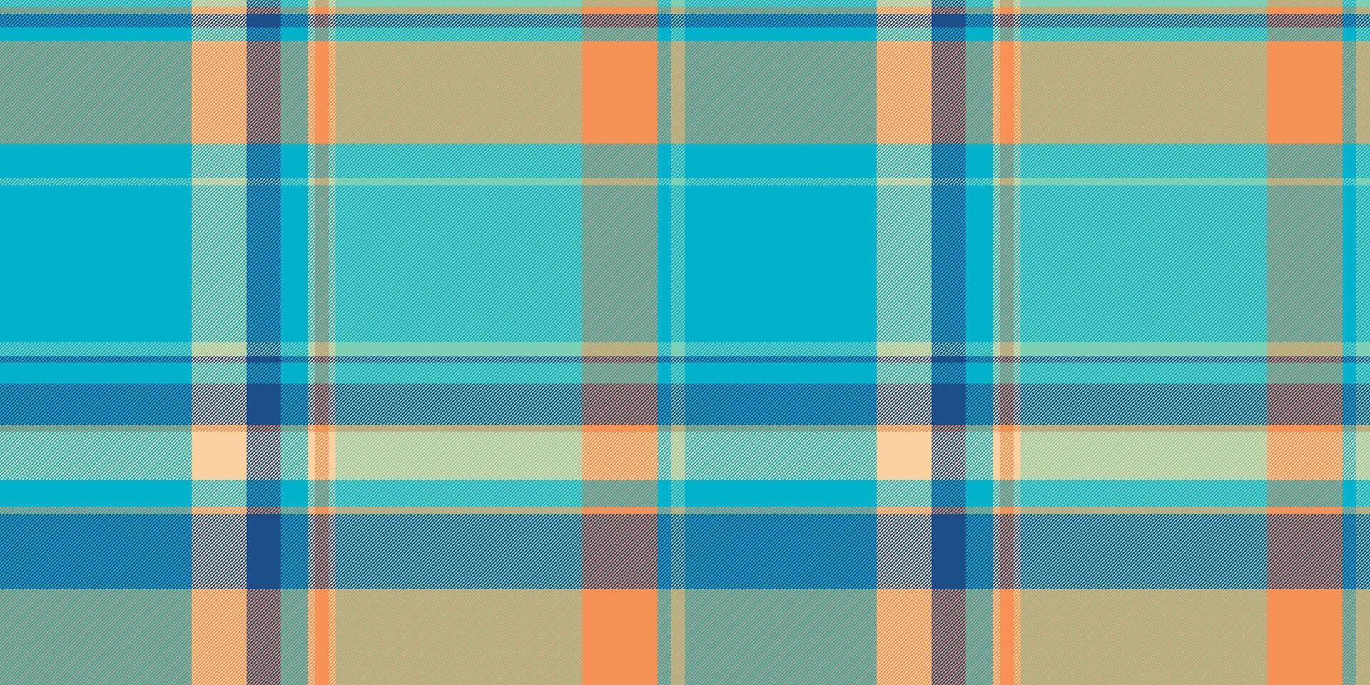Vibrant teal, orange, and beige plaid pattern. Perfect for textile design, website backgrounds, or fashion projects. vector
