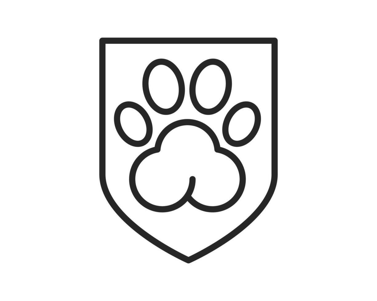 Simple shield icon with a paw print inside,symbolizing protection and care for animals.Ideal for veterinary services,pet adoption,or animal welfare.Clean design. vector
