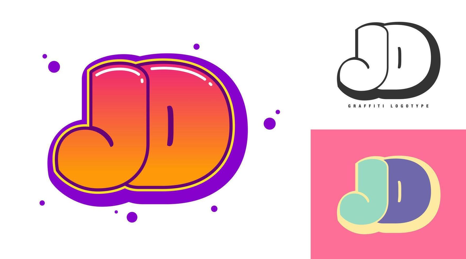 JD logo design for festival or party. Initial letter j and d in graffiti style. Creative modern lettering company name of font typography. Kids trendy logotype or identity. vector