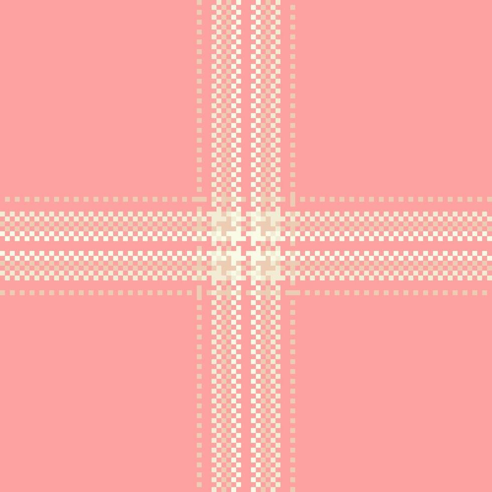 Pastel pink and cream pixelated plaid pattern. A simple yet elegant design perfect for backgrounds, textiles, or website designs. Evokes feelings of softness, tranquility, and subtle sophistication. vector