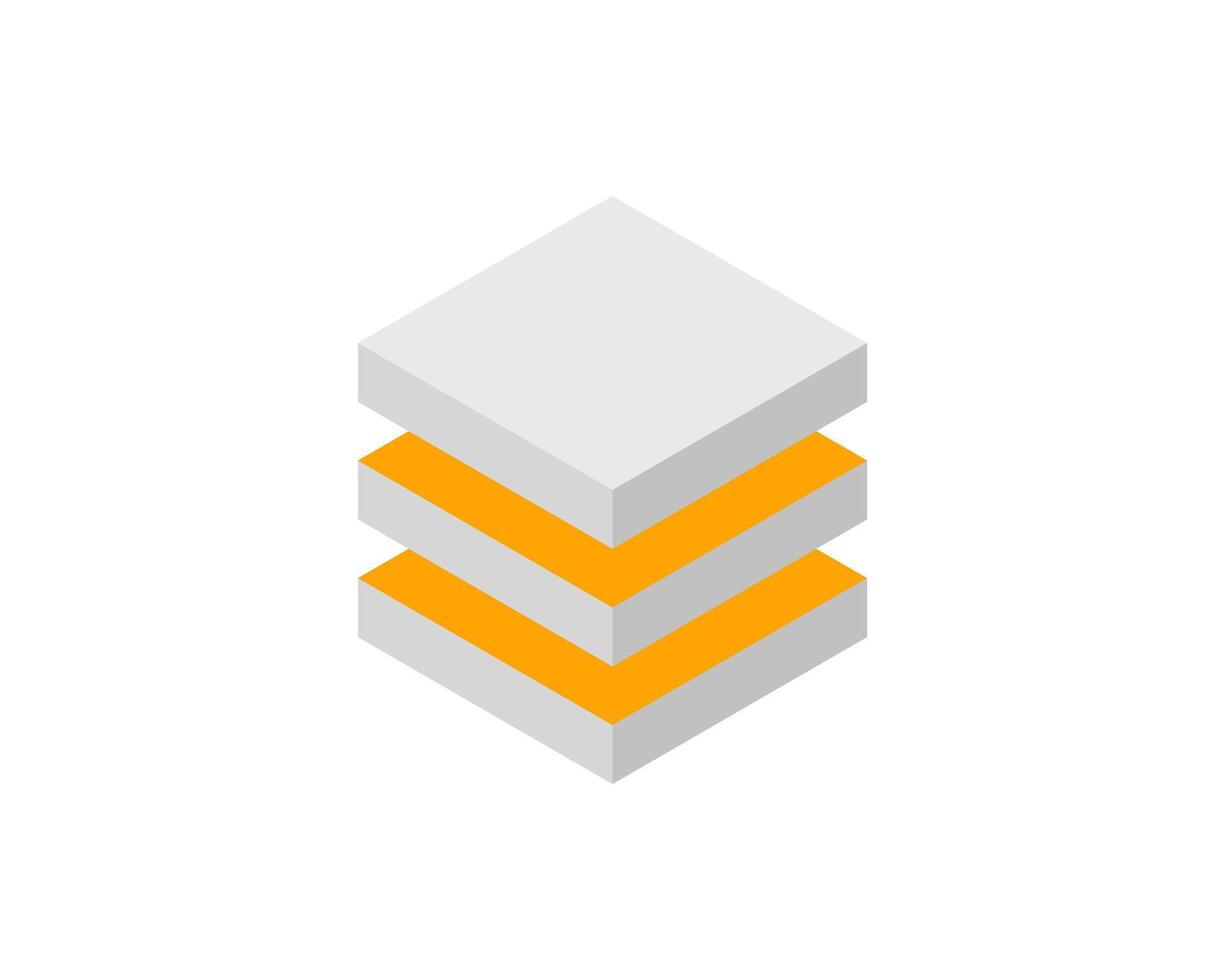 Abstract isometric stack of gray and orange cubes. Modern minimalist design, perfect for tech, business, or growth concepts. Represents layers, progress, or data. vector