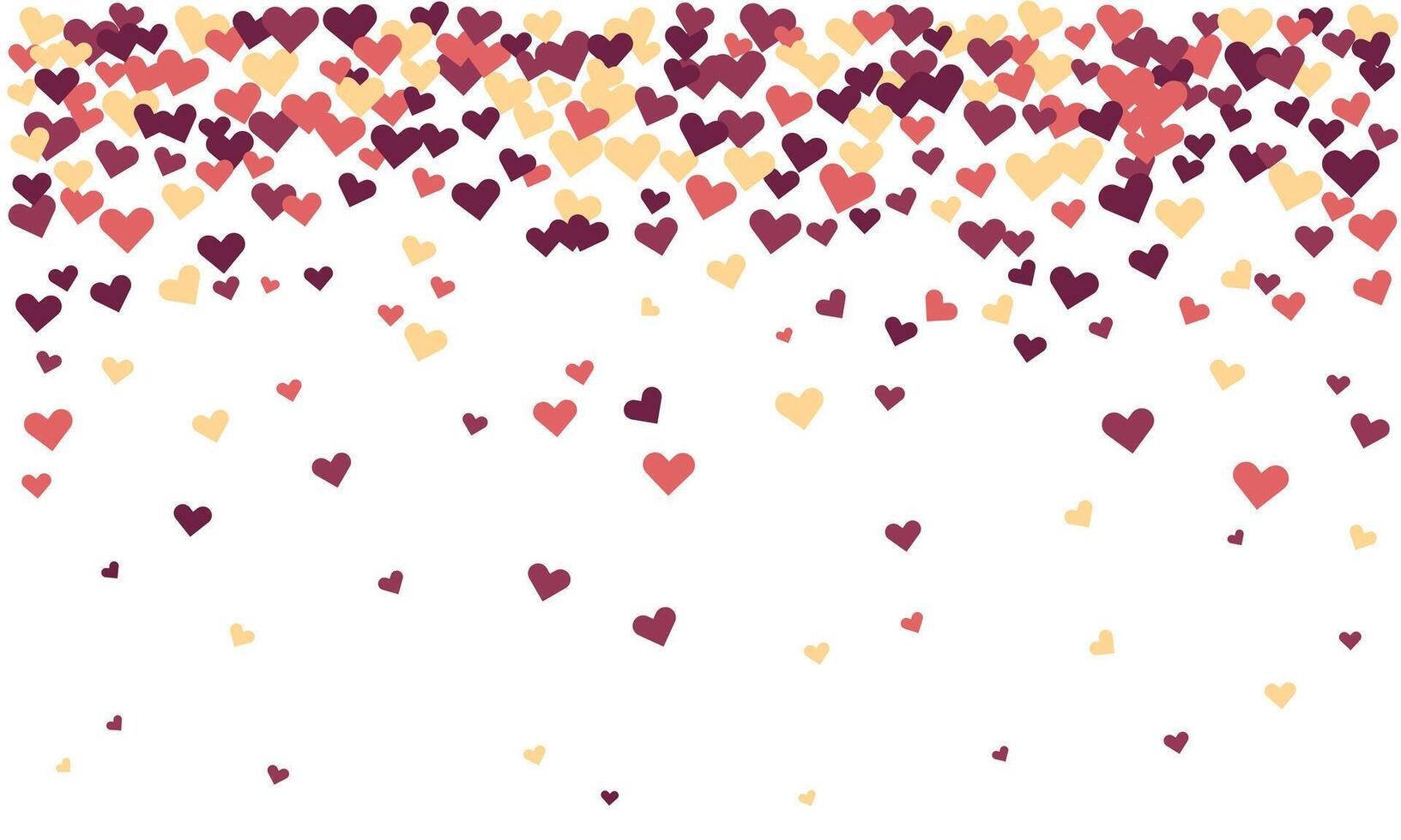 Romantic hearts confetti falling on white background. Perfect for Valentines Day, wedding invitations, or any celebratory design. Warm color palette evokes love, joy, and celebration. vector