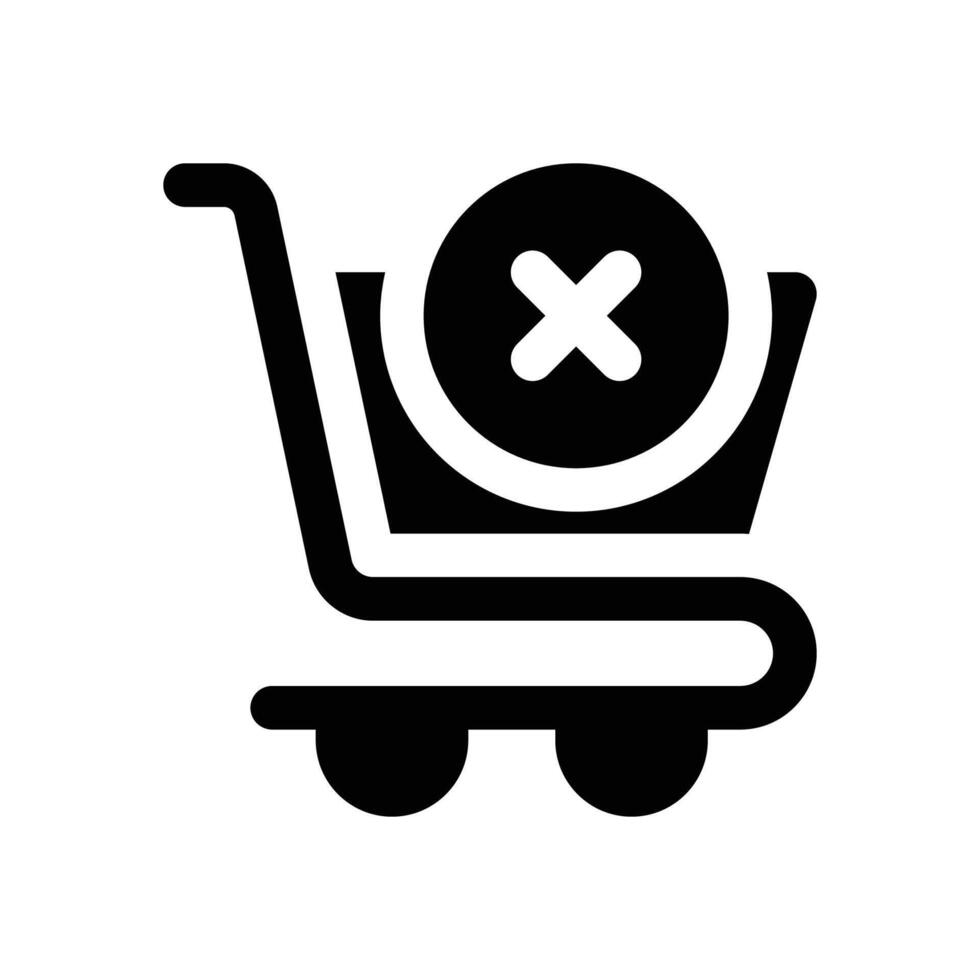 remove from cart glyph icon. Strong and solid icon for websites and mobile apps. vector