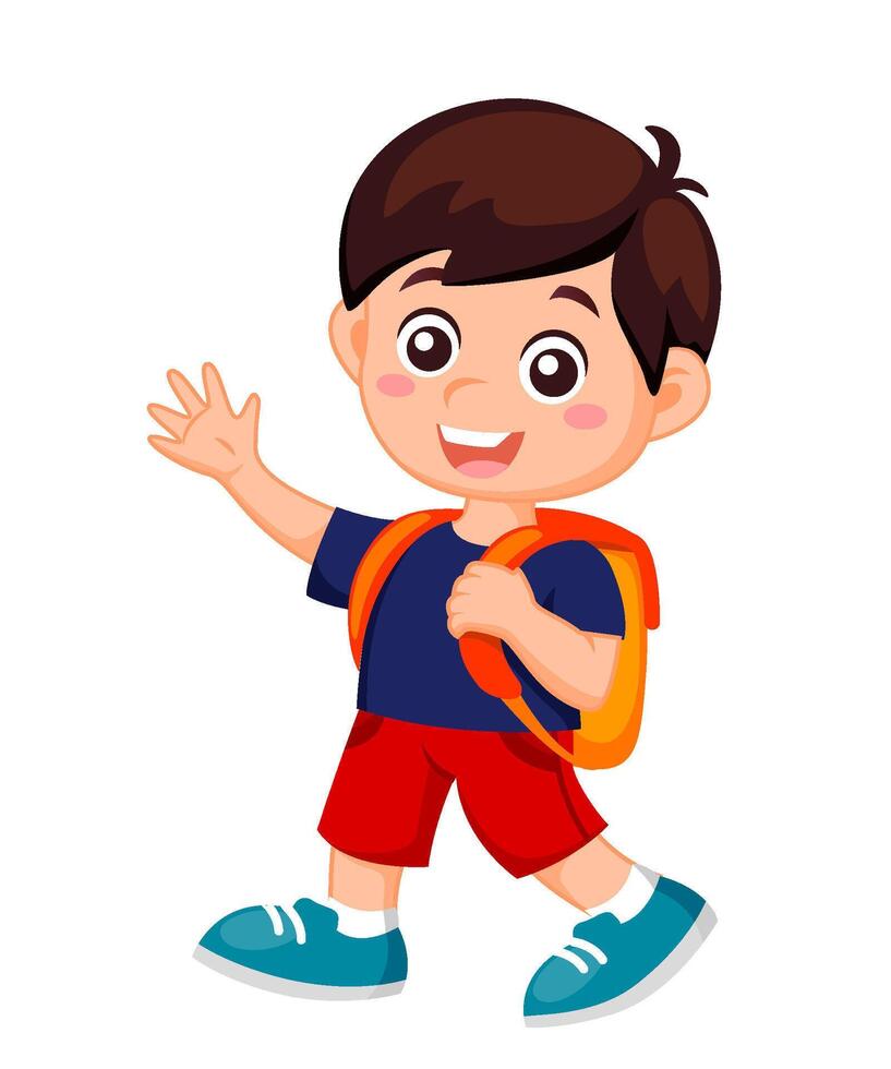 Cartoon smiling boy with school bag. Back to school concept. illustration isolated on white background vector