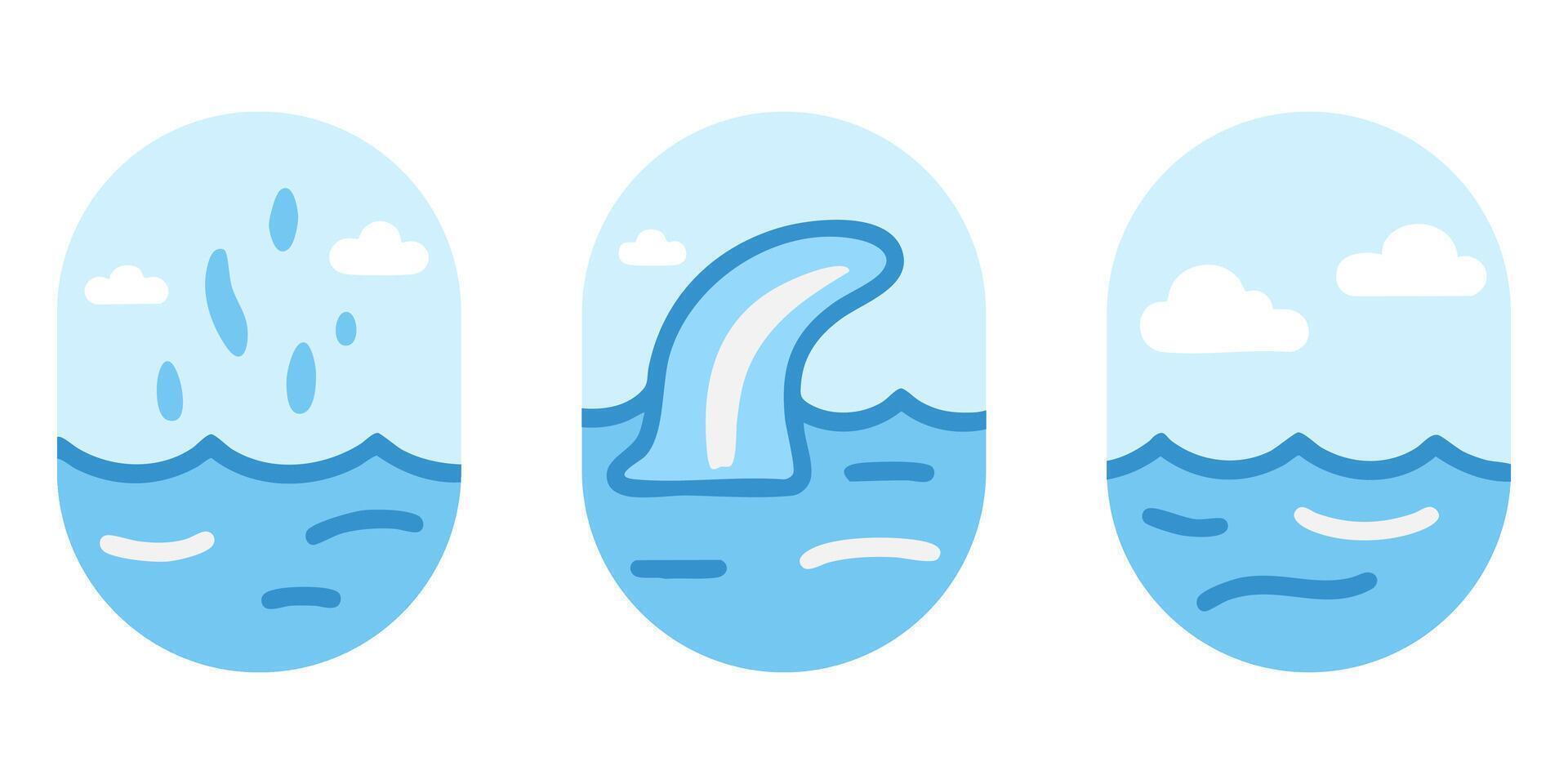 Gentle Raindrops Falling into the Ocean, Fluid Abstract Waves, and Tranquil Sea Illustration Design vector