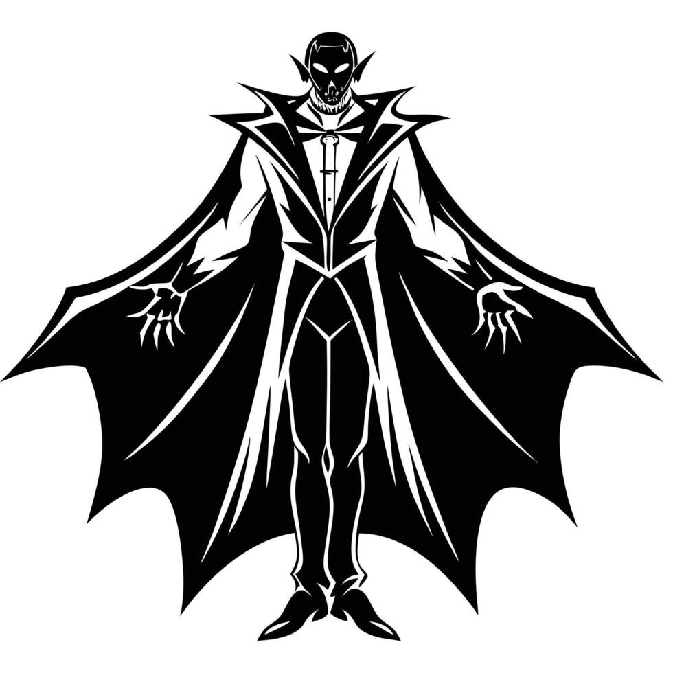 A black and white drawing of a vampire vector