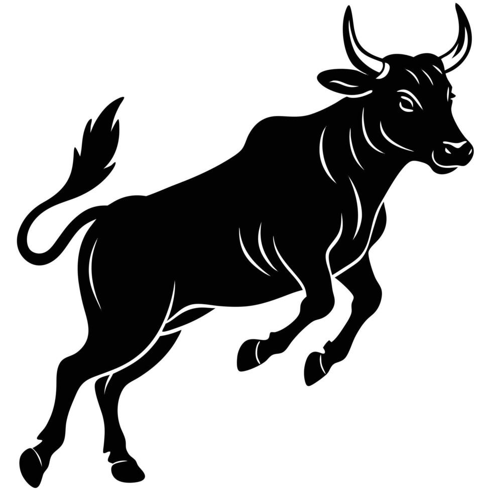 A black and white silhouette of a bull vector