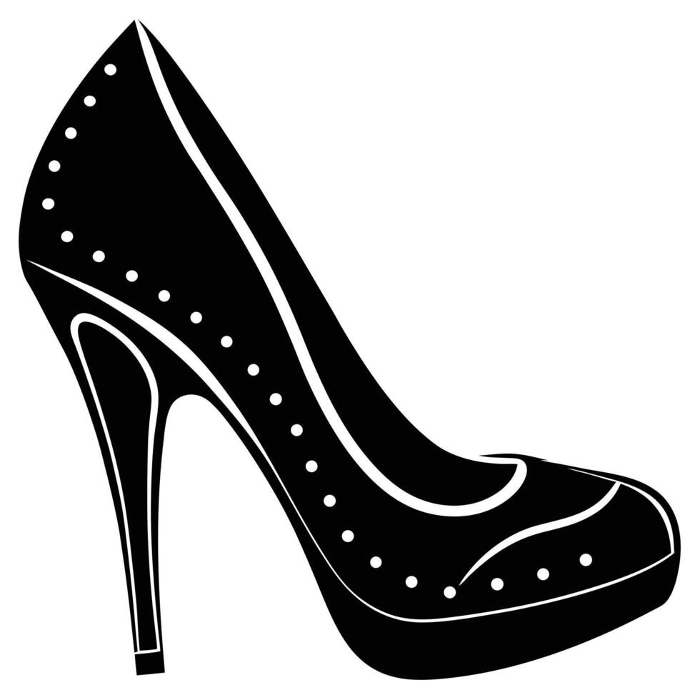 A black and white illustration of a high heel shoe vector
