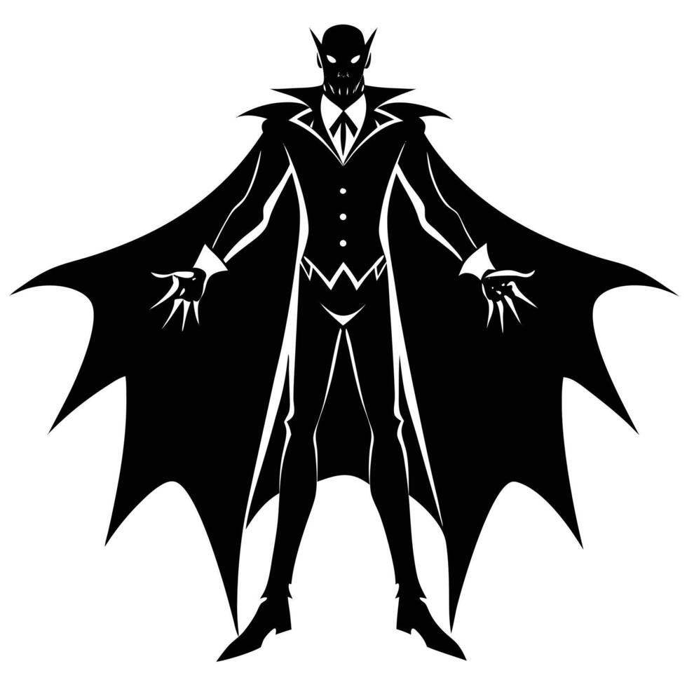 A silhouette of a batman with a cape and mask vector