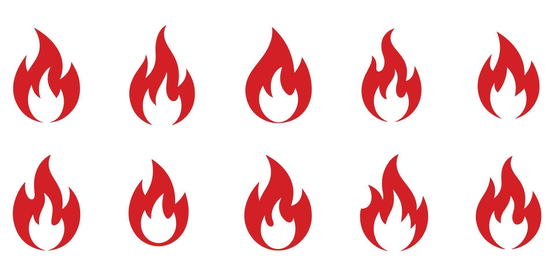 Red fire flame icon set on white background vector