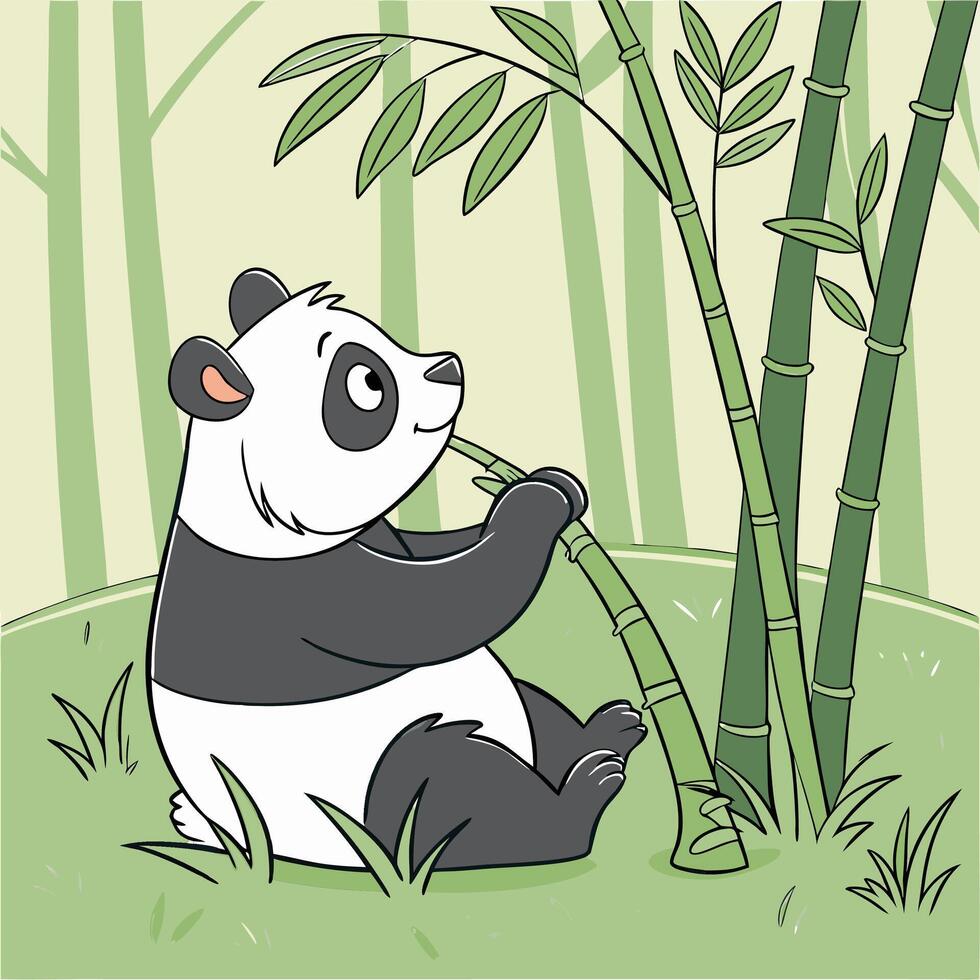 Cute Panda Bear Climbing Bamboo in Forest vector