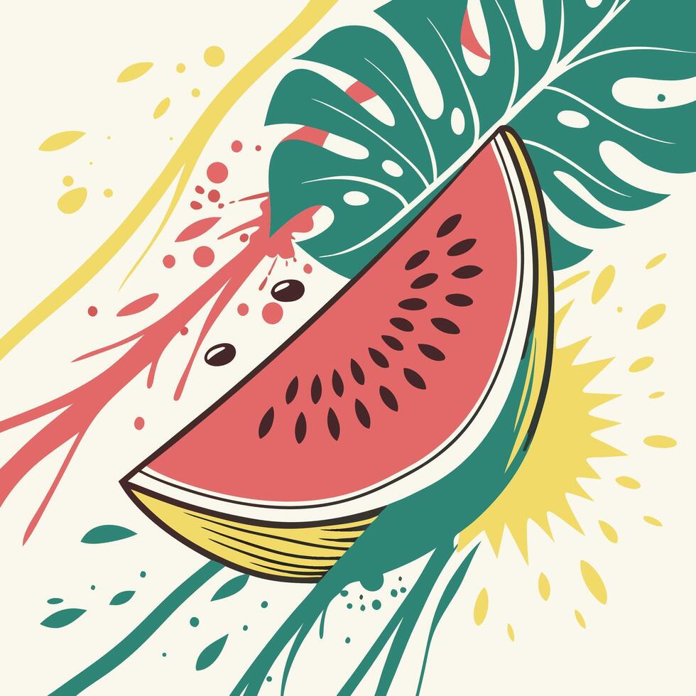 Colorful Watermelon Slice with Abstract Splash vector