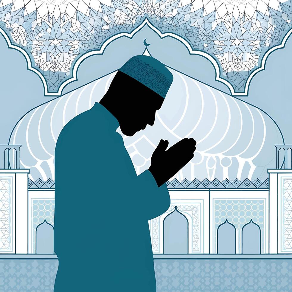 prayer a Muslim man by hands up illustration vector