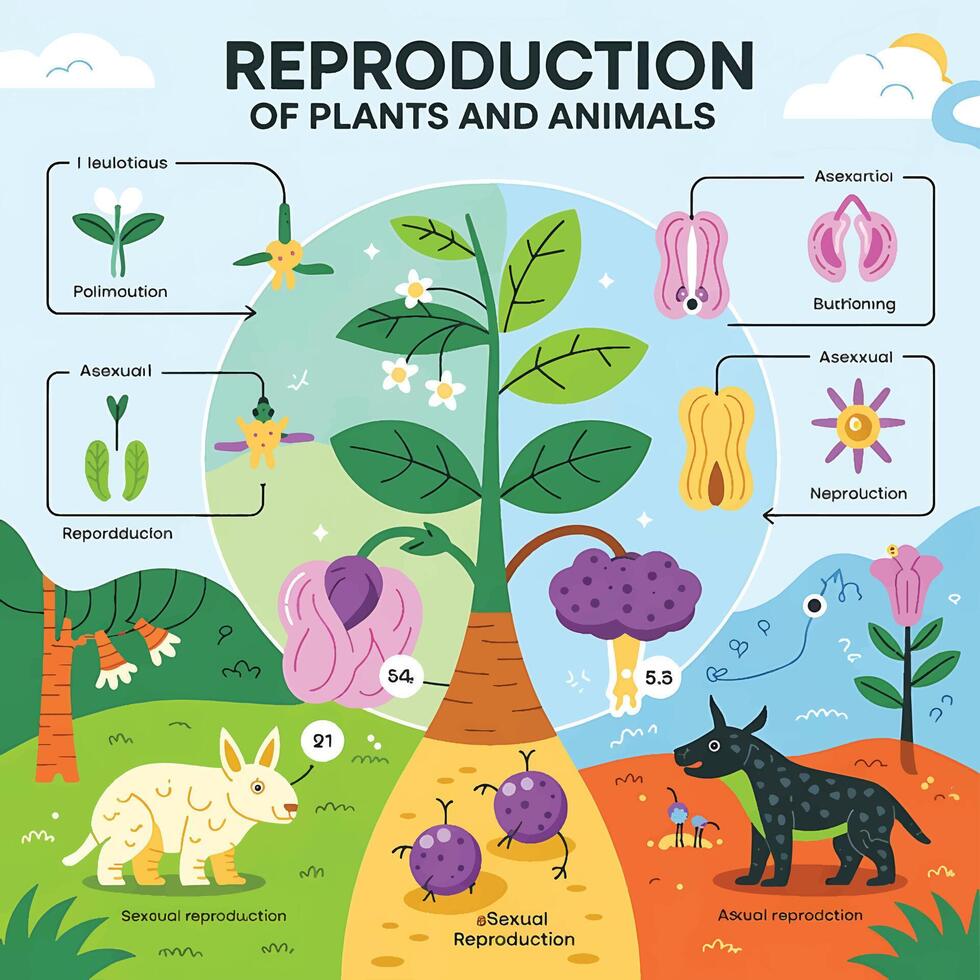 reproduction plants and animals understandable Poster vector