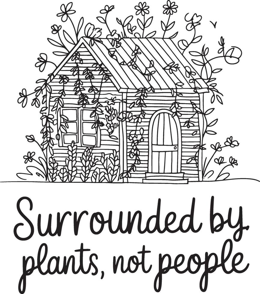 house design line art with leave design vector