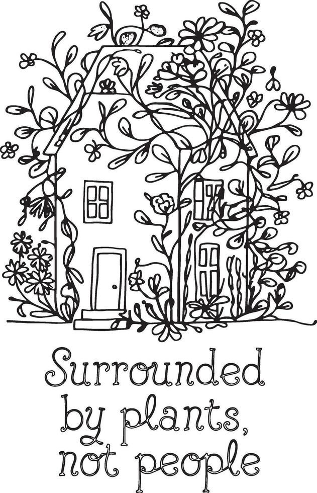 house design line art with leave illustration design vector