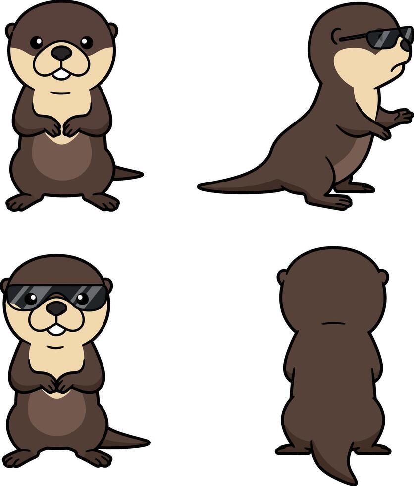 Otter Cartoon Illustrations Ideal for T-Shirt and Cup Printing Projects with Cute Animal Designs vector
