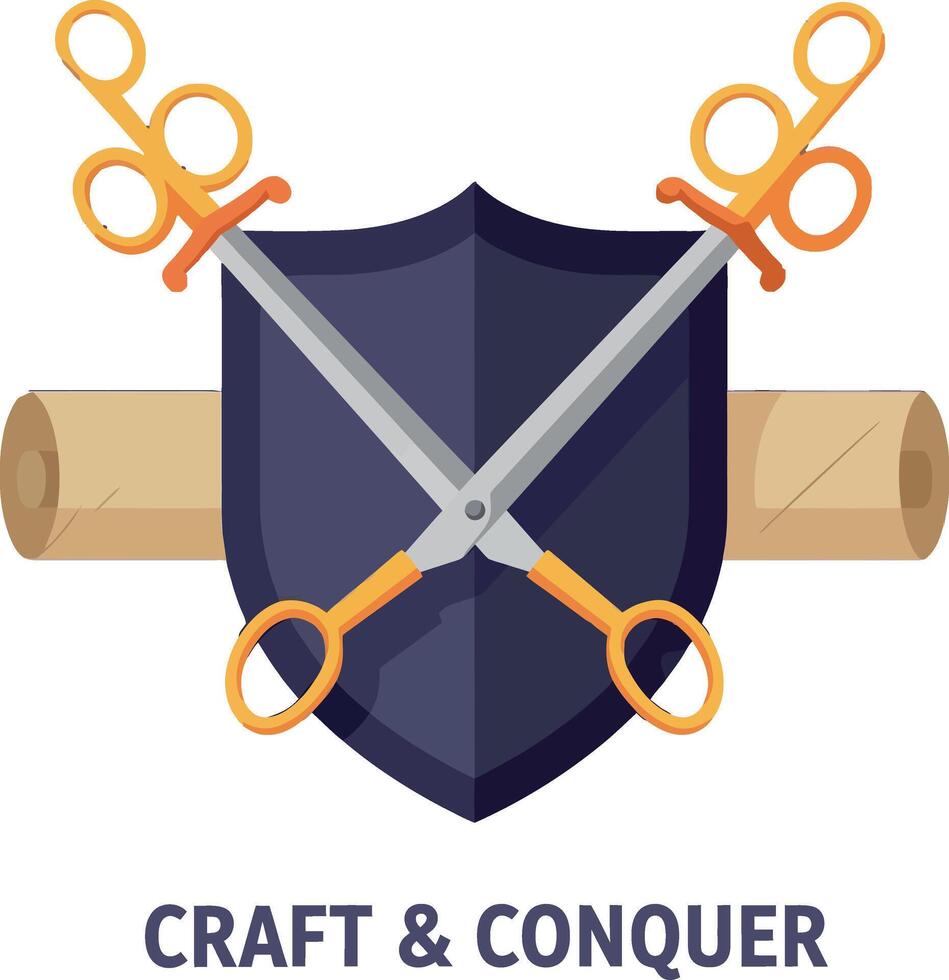Craft and Conquer Shield with Scissors and Rolling Pin Illustration for Creative Projects vector