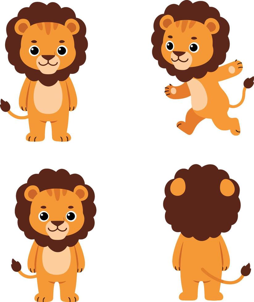 Cute lion cartoon illustrations for t-shirt printing and craft projects ideal design set vector