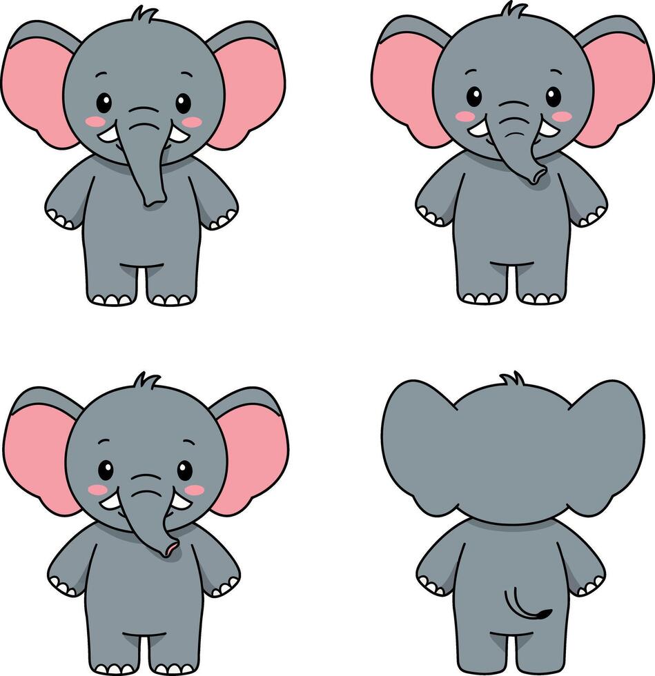 Cute cartoon baby elephant illustration set for t-shirt printing and craft projects vector