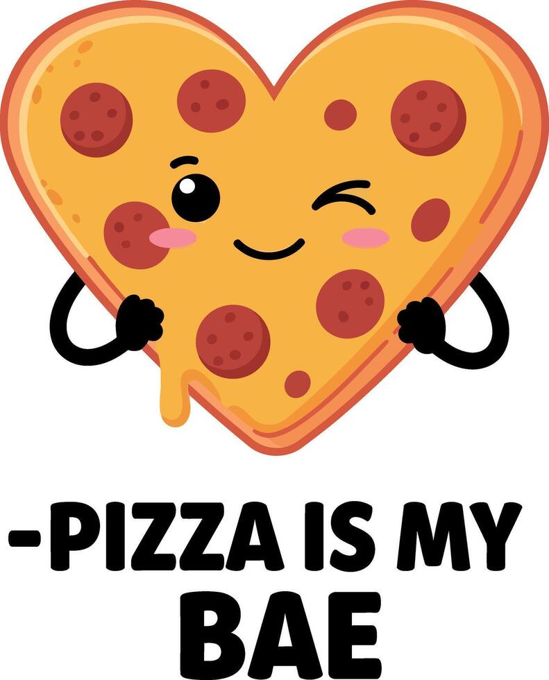 Heart shaped pizza cartoon character with pepperoni ideal for tshirt prints and projects vector