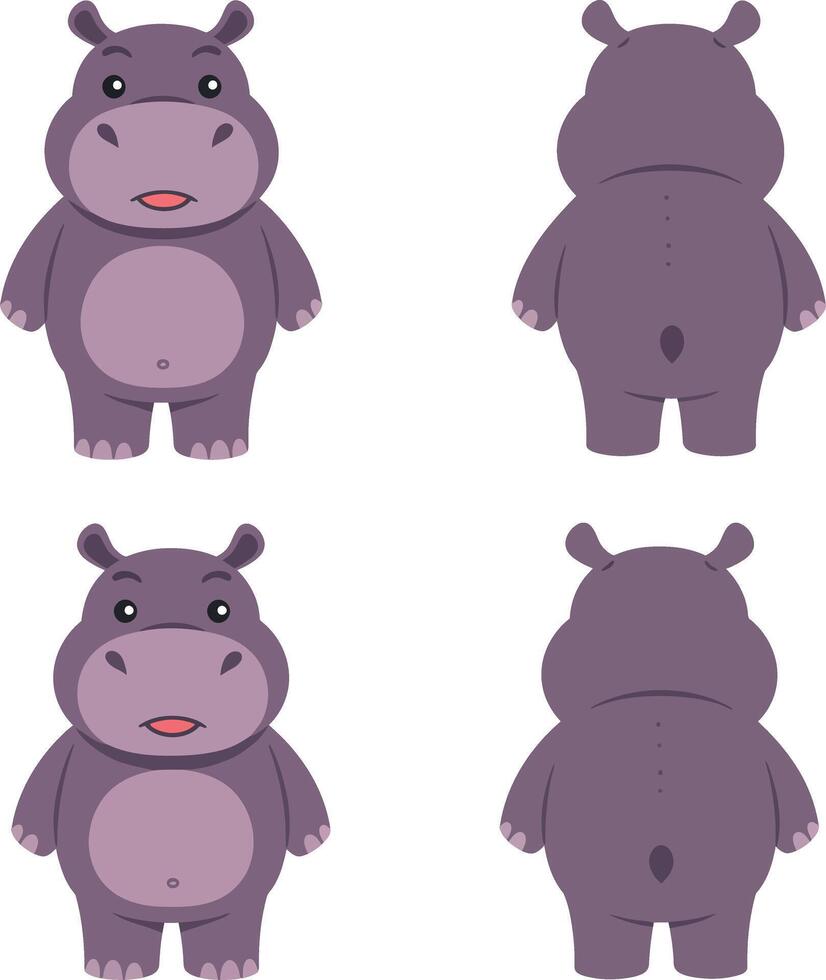 Cute cartoon hippo front and back view illustration ideal for t-shirt and print projects vector