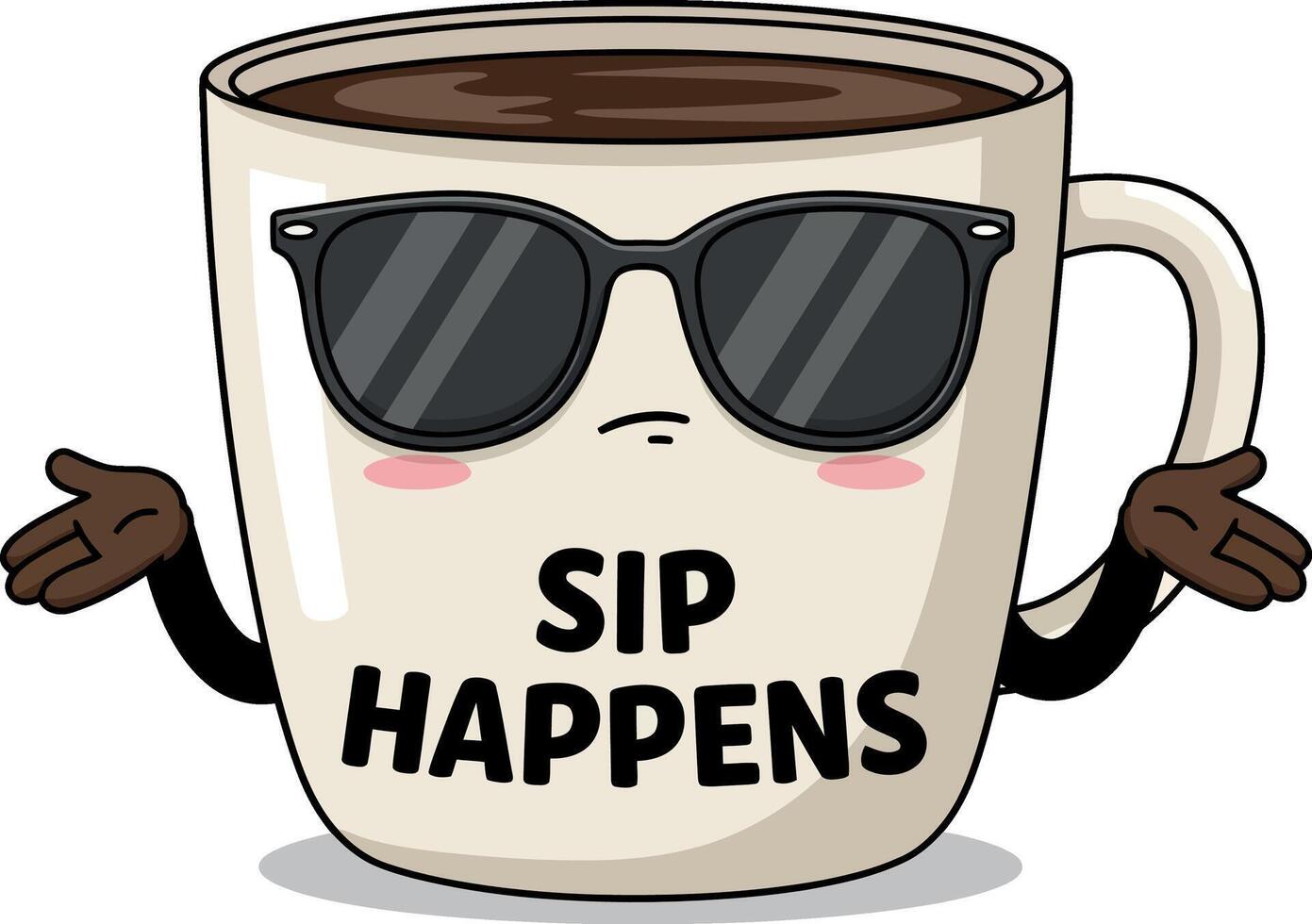 Coffee cup illustration with sunglasses and sip happens phrase for tshirt design projects vector