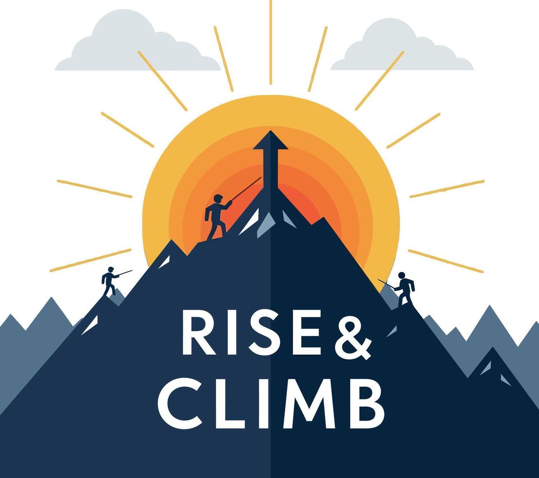 Mountain Climbing Illustration with Sunrise and Motivational Text for Outdoor Projects vector