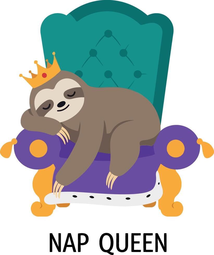 Sloth Sleeping on Royal Throne Illustration for Relaxation and Nap Themed Projects vector